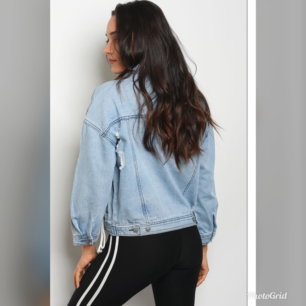 light  denim jacket distress size small left - Picture 2 of 6
